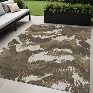 Photo of Brown Beige And Taupe Abstract Washable Indoor Outdoor Area Rug