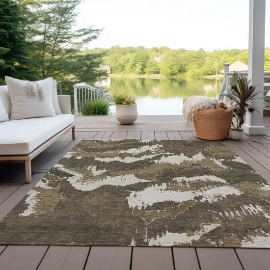 Brown Beige And Taupe Abstract Washable Indoor Outdoor Area Rug Photo 9