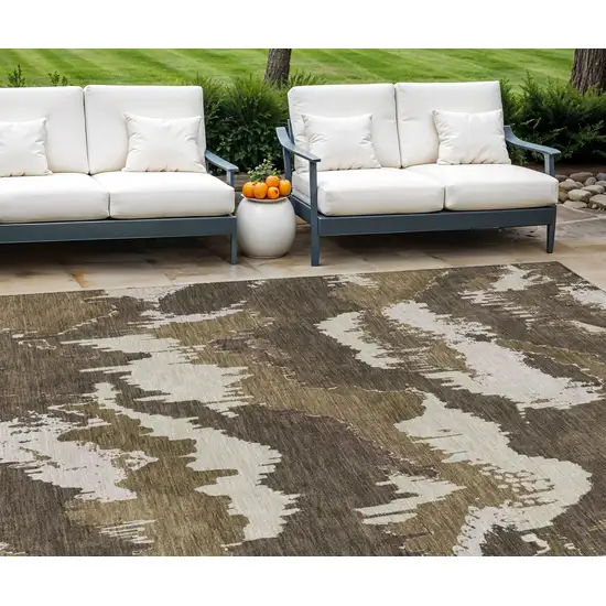 Brown Beige And Taupe Abstract Washable Indoor Outdoor Area Rug Photo 1