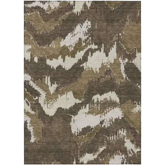 Brown Beige And Taupe Abstract Washable Indoor Outdoor Area Rug Photo 2