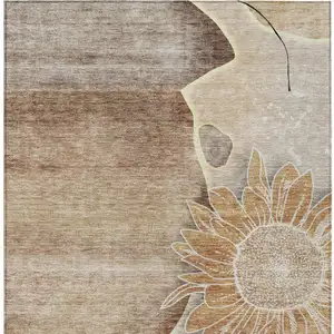 Photo of Brown Beige And Taupe Floral Washable Indoor Outdoor Area Rug