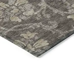 Photo of Brown Beige And Taupe Floral Washable Indoor Outdoor Area Rug