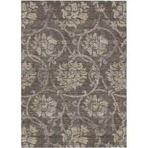 Photo of Brown Beige And Taupe Floral Washable Indoor Outdoor Area Rug