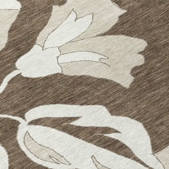 Brown Beige And Taupe Floral Washable Indoor Outdoor Area Rug Photo 5