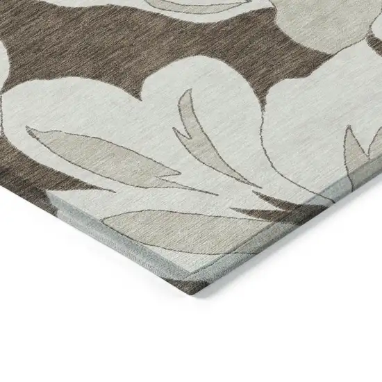 Brown Beige And Taupe Floral Washable Indoor Outdoor Area Rug Photo 4