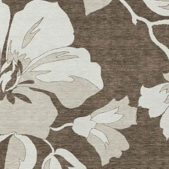 Brown Beige And Taupe Floral Washable Indoor Outdoor Area Rug Photo 7