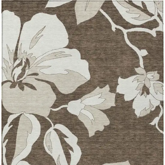 Brown Beige And Taupe Floral Washable Indoor Outdoor Area Rug Photo 8