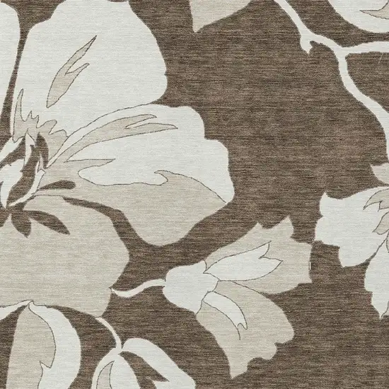 Brown Beige And Taupe Floral Washable Indoor Outdoor Area Rug Photo 7