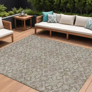 Photo of Brown Beige And Taupe Medallion Washable Indoor Outdoor Area Rug