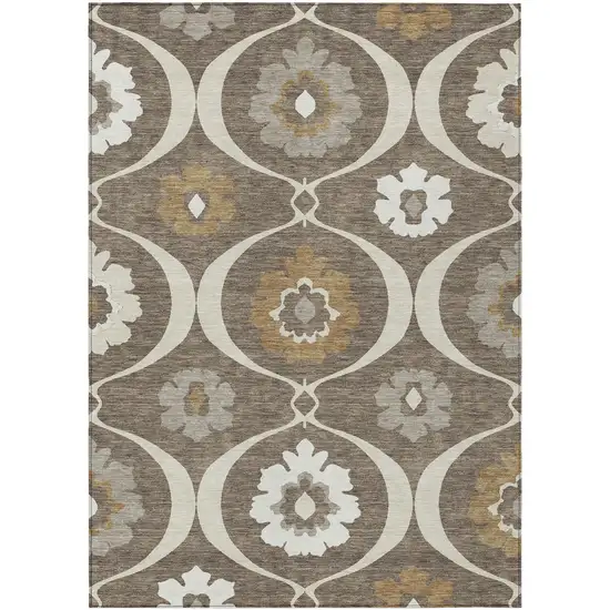 Brown Beige And Taupe Medallion Washable Indoor Outdoor Area Rug Photo 2