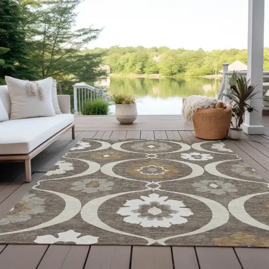 Brown Beige And Taupe Medallion Washable Indoor Outdoor Area Rug Photo 9