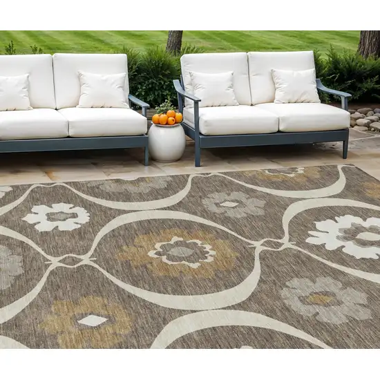 Brown Beige And Taupe Medallion Washable Indoor Outdoor Area Rug Photo 1