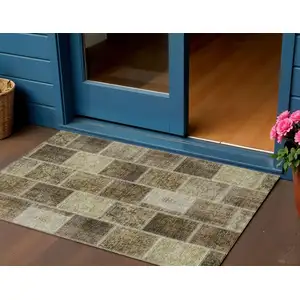 Photo of Brown Beige And Taupe Patchwork Washable Indoor Outdoor Area Rug