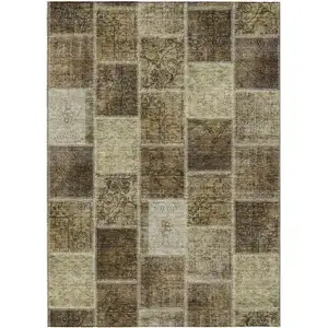 Photo of Brown Beige And Taupe Patchwork Washable Indoor Outdoor Area Rug