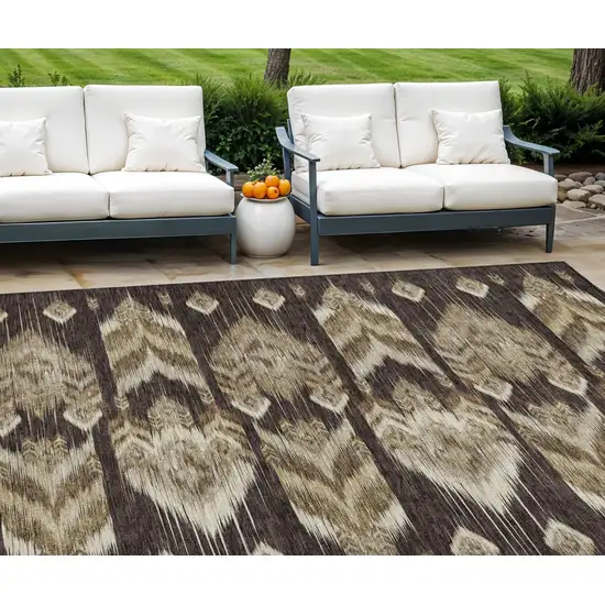 Brown Beige And Taupe Southwestern Washable Indoor Outdoor Area Rug Photo 1