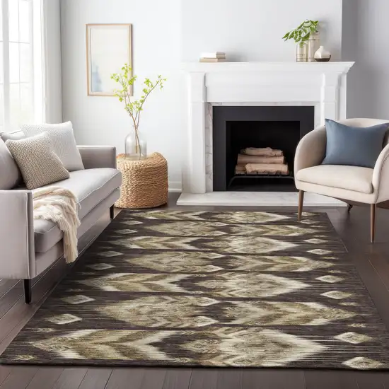 Brown Beige And Taupe Southwestern Washable Indoor Outdoor Area Rug Photo 9