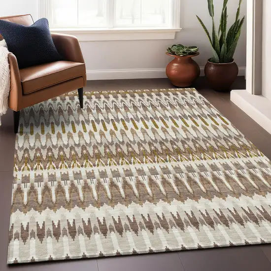 Brown Beige And Taupe Southwestern Washable Indoor Outdoor Area Rug Photo 9