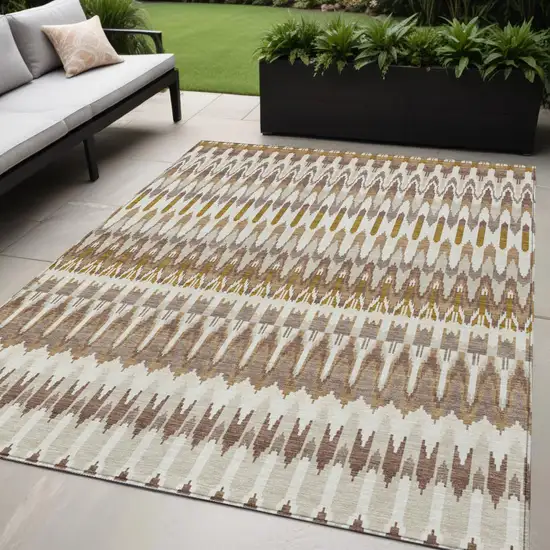 Brown Beige And Taupe Southwestern Washable Indoor Outdoor Area Rug Photo 1