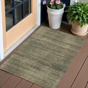 Photo of Brown Beige And Taupe Striped Washable Indoor Outdoor Area Rug