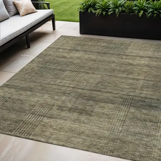 Brown Beige And Taupe Striped Washable Indoor Outdoor Area Rug Photo 1