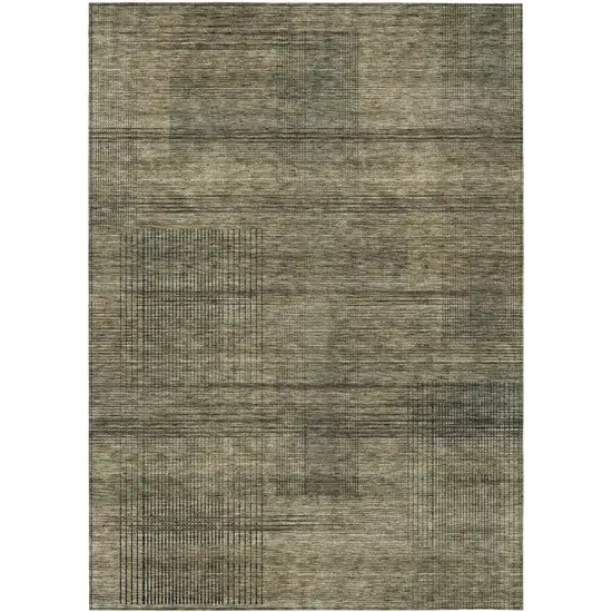 Brown Beige And Taupe Striped Washable Indoor Outdoor Area Rug Photo 2