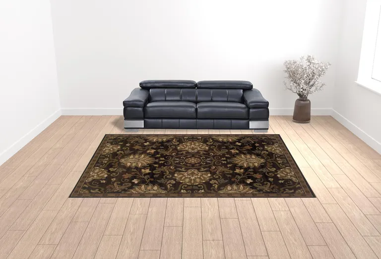 Brown Beige Blue And Red Oriental Power Loom Stain Resistant Area Rug Photo 2