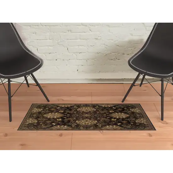 Brown Beige Blue And Red Oriental Power Loom Stain Resistant Area Rug Photo 2