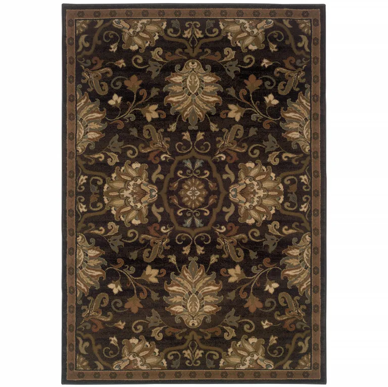 Brown Beige Blue And Red Oriental Power Loom Stain Resistant Area Rug Photo 1