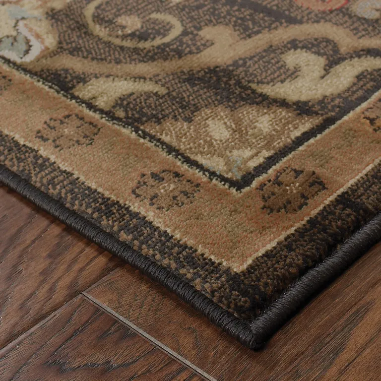 Brown Beige Blue And Red Oriental Power Loom Stain Resistant Runner Rug Photo 3