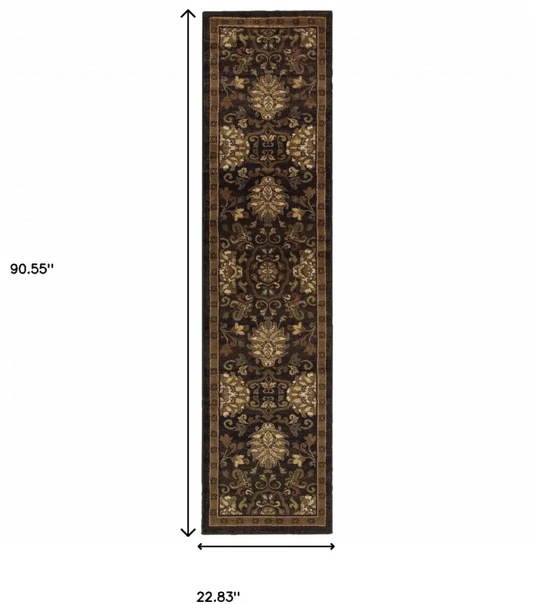 Brown Beige Blue And Red Oriental Power Loom Stain Resistant Runner Rug Photo 4