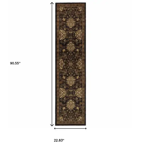 Brown Beige Blue And Red Oriental Power Loom Stain Resistant Runner Rug Photo 4