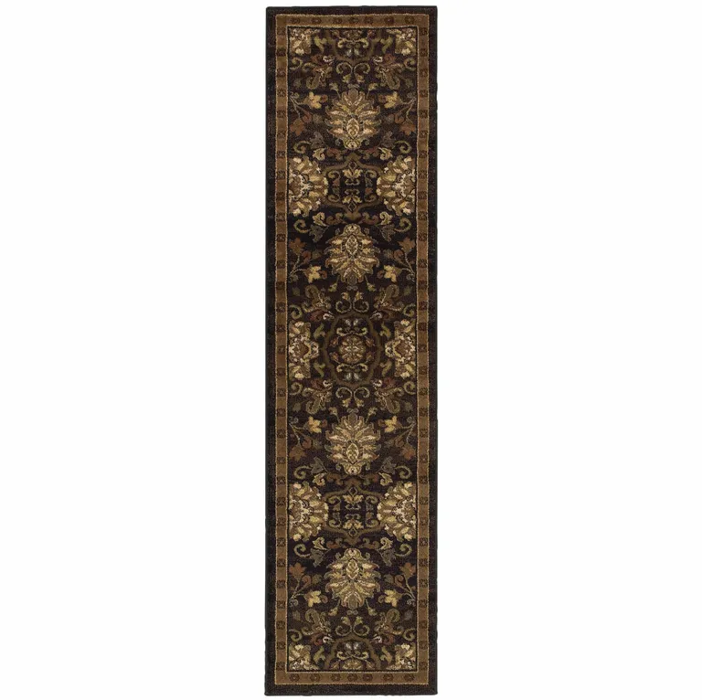 Brown Beige Blue And Red Oriental Power Loom Stain Resistant Runner Rug Photo 1