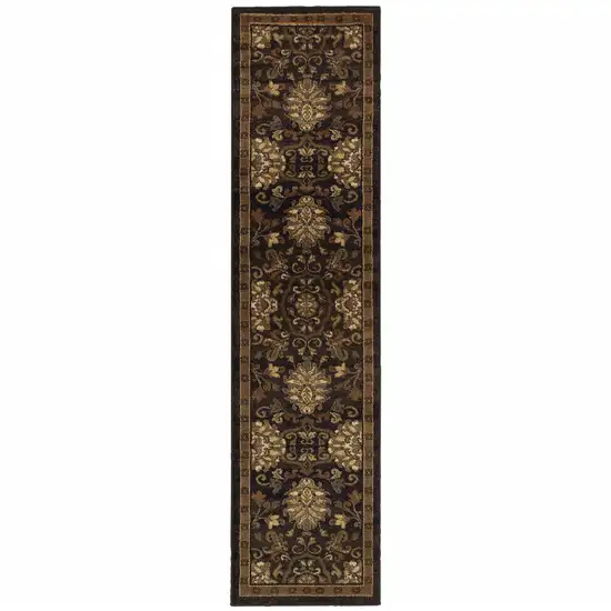 Brown Beige Blue And Red Oriental Power Loom Stain Resistant Runner Rug Photo 1