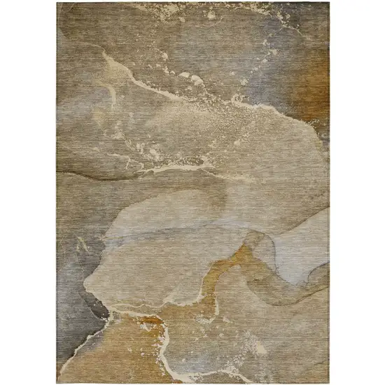 Brown Beige and Gold Abstract Washable Indoor Outdoor Area Rug Photo 3