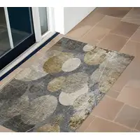 Photo of Brown Beige and Ivory Abstract Washable Non Skid Indoor Outdoor Area Rug