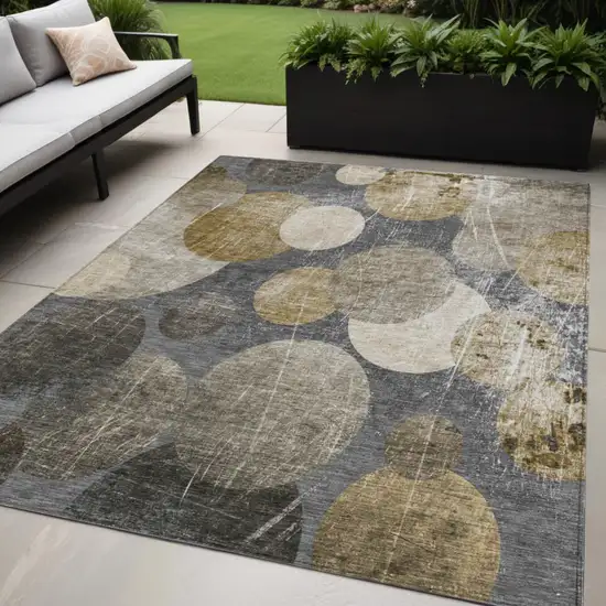 Brown Beige and Ivory Abstract Washable Non Skid Indoor Outdoor Area Rug Photo 1