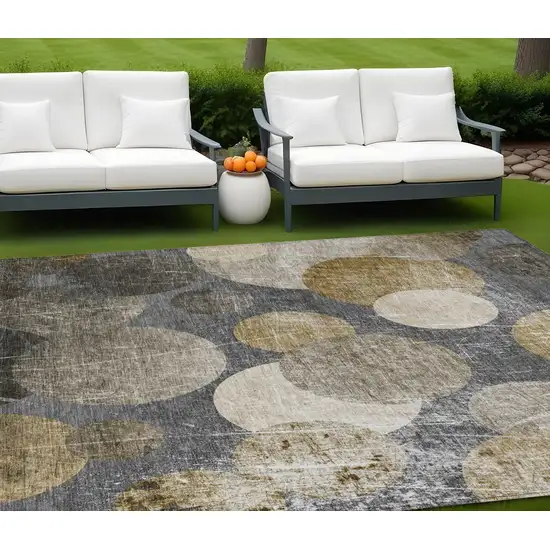 Brown Beige and Ivory Abstract Washable Non Skid Indoor Outdoor Area Rug Photo 1