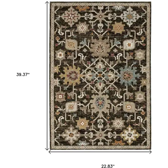 Brown Black And Ivory Oriental Area Rug Photo 3