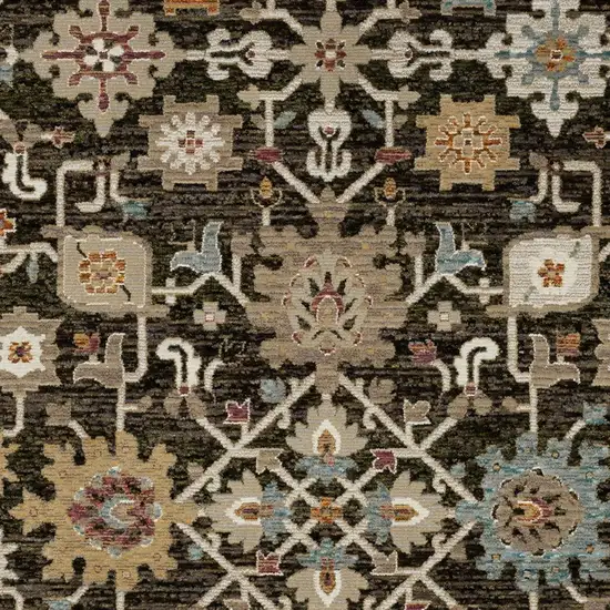 Brown Black And Ivory Oriental Area Rug Photo 8