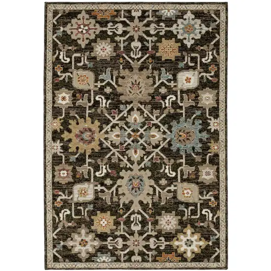 Brown Black And Ivory Oriental Area Rug Photo 2