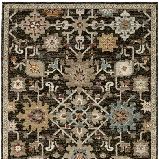 Brown Black And Ivory Oriental Area Rug Photo 9