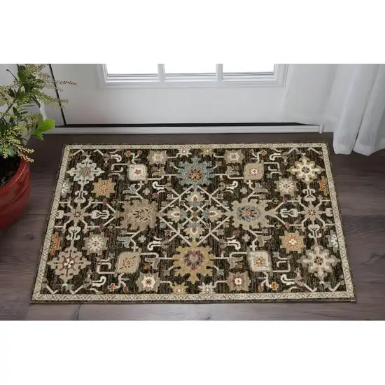 Brown Black And Ivory Oriental Area Rug Photo 1