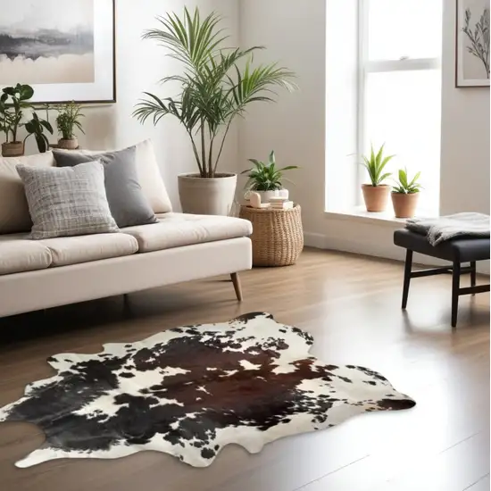 Brown Black and White Cowhide Hand Knotted Area Rug Photo 2