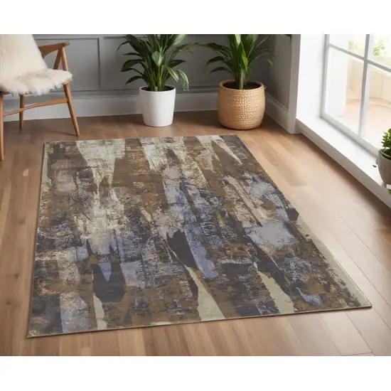 Blue and Ivory Abstract Power Loom Distressed Area Rug Photo 1