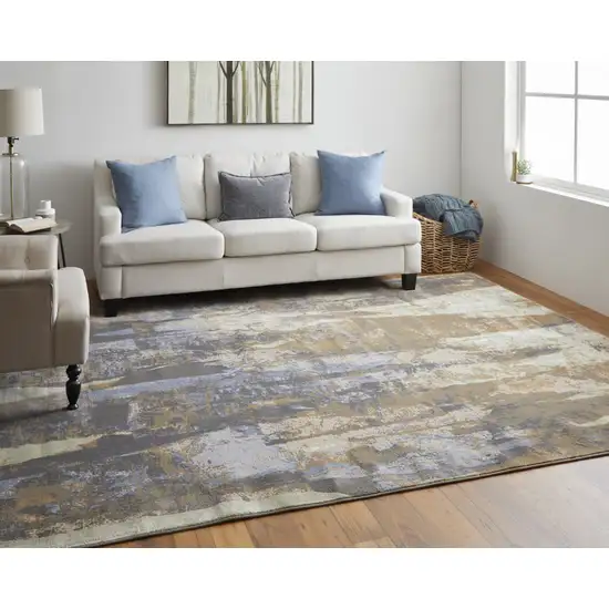 Brown Blue And Ivory Abstract Power Loom Distressed Area Rug Photo 2