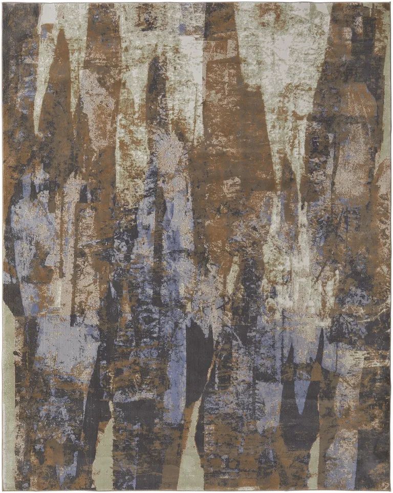 Brown Blue And Ivory Abstract Power Loom Distressed Area Rug Photo 4