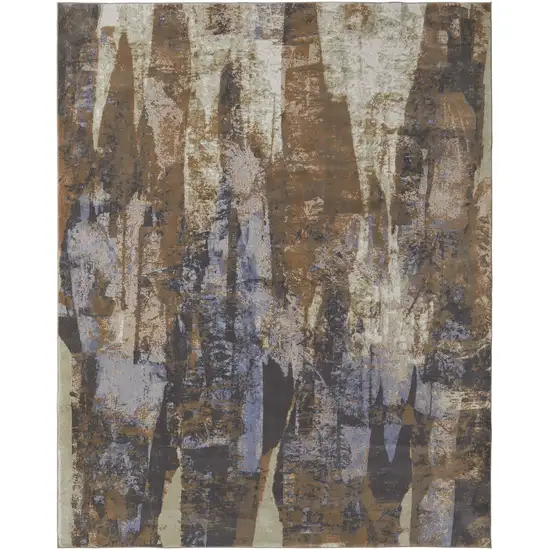 Brown Blue And Ivory Abstract Power Loom Distressed Area Rug Photo 4