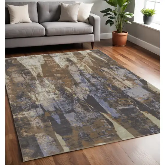 Blue and Ivory Abstract Power Loom Distressed Area Rug Photo 1