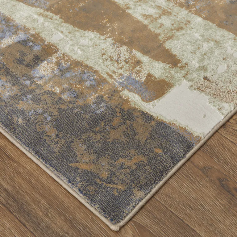 Brown Blue And Ivory Abstract Power Loom Distressed Area Rug Photo 3