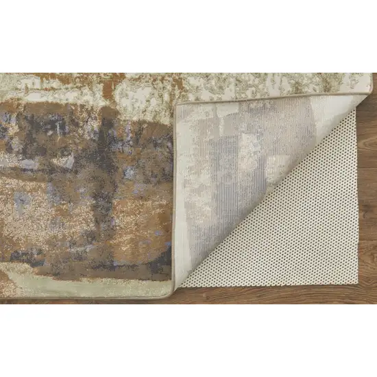 Brown Blue And Ivory Abstract Power Loom Distressed Area Rug Photo 4